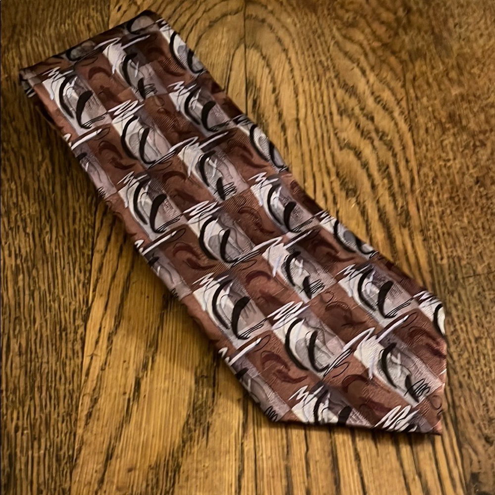 J. Garcia Brown and Black Tie with Geometric Design
